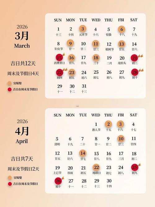 2026年的3月黃道吉日