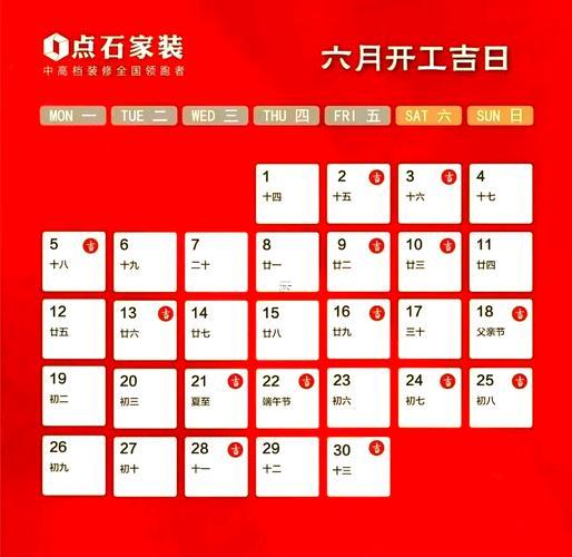 2026年1月份裝修吉日一覽表